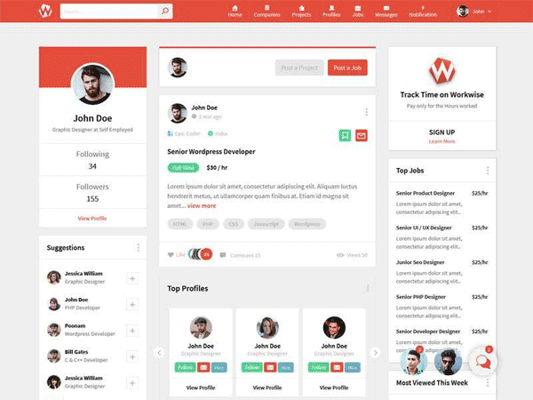 HTML源码 红色的微博社交平台HTML模板